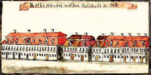 Reihe Häuser mit dem Landhaus in Oels - Domy, widok ogólny